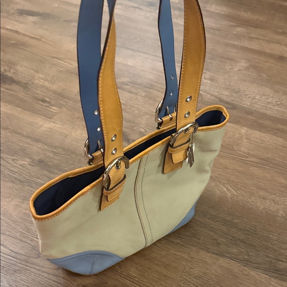 Coach SoHo Tan and Blue Canvas and Leather Shoulder Bag - Picture 6 of 10